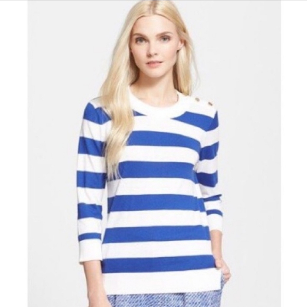 Kate Spade Blue & White Stripe Button Sweater Sm